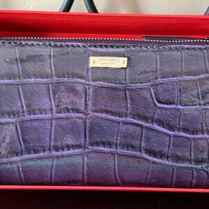 Kate Spade Crocodile Embossed Knightsbridge Patent Zip Around Wallet Purple